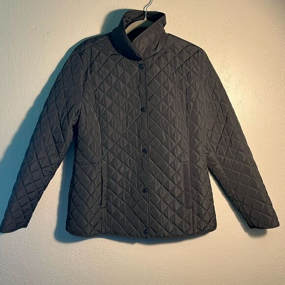 Calvin Klein Black Quilted Puffer Jacket Button-Up SZ L Cozy Fancy Preppy Pocket - Picture 1 of 15
